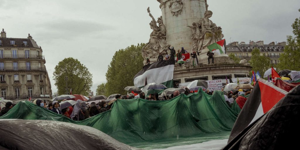 Manifestation pro-palestinienne, Place de la République à Paris France 22 mai 2021 © Agnès Dherbeys / MYOP pour Le Monde